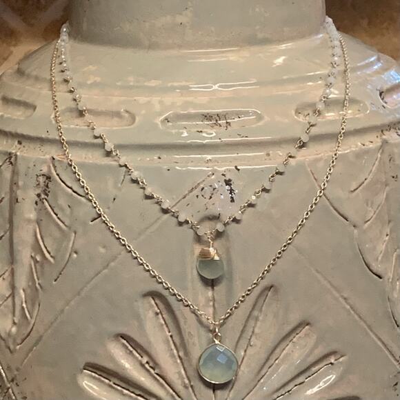 Sterling Silver & Light Blue Chalcedony Two Strand Necklace - Picture 1 of 9